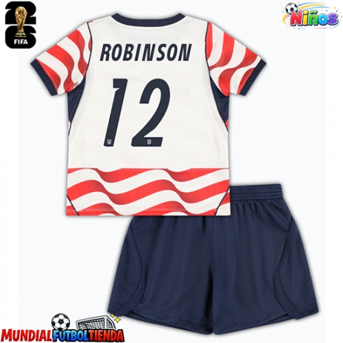 Camiseta Estados Unidos Miles Robinson #12 Primera Equipación Replica Mundial 2026 para niños mangas cortas (+ Pantalones cortos)